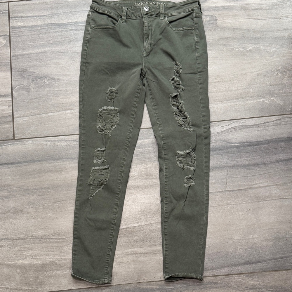 American Eagle Outfitters Olive Skinny JeansHigh Rise Jeggins Size 10